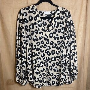 Adrienne Black and Cream Leopard Print Blouse